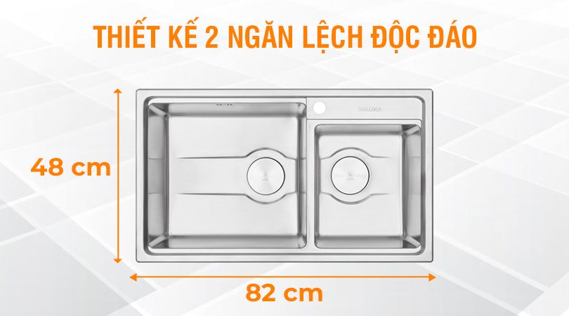 Chậu rửa chén Malloca MS 5082W có thiết kế 2 ngăn lệch độc đáo